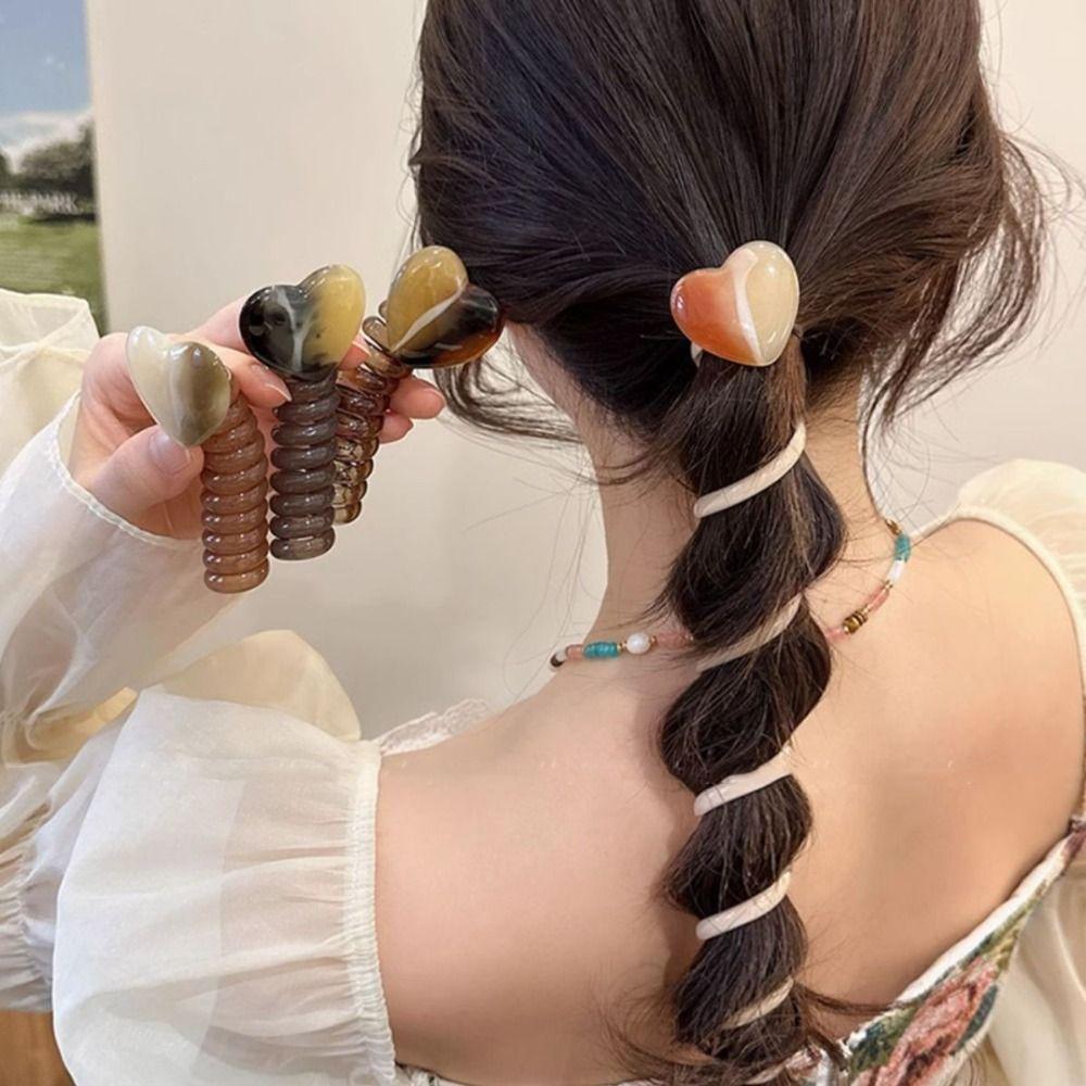 Elastic Telephone Line Headband Love Heart Braid Hair Tie Fashion Telephone Wire Hair Rope  Girl