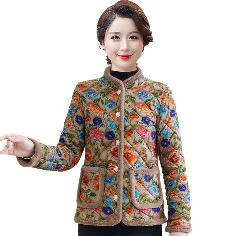 Winter Fashion Cotton Coat for Middle-Aged and Elderly Mothers, Plus Velvet Warmth, Slimming Style