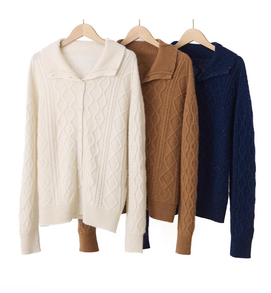 Autumn 2026 Cashmere Lapel Knit Sweater – Trendy, Thick, and Versatile Wool Outerwear