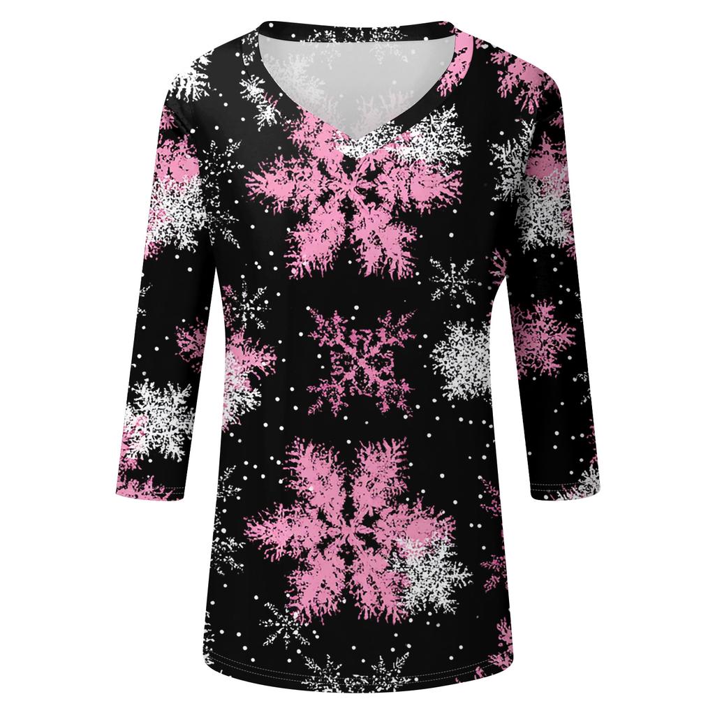 Women's T Shirt CHristmas Print 3/4 Sleeve Daily Weekend Fashion Basic V- Neck Regular Top