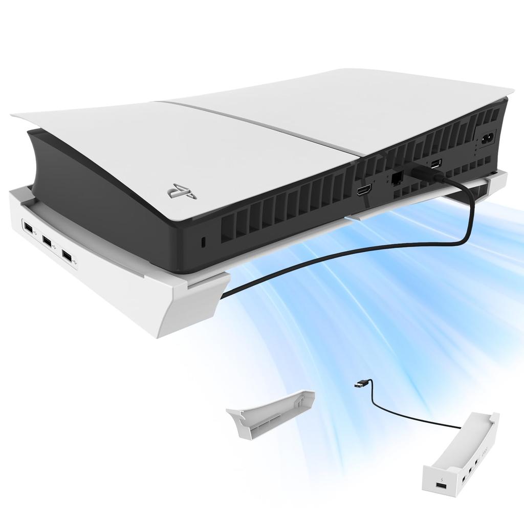 New Horizontal Stand for PS5 Pro and New PS5 with 4 USB Expansion Improved Heat Easy Compatible with Digital and Optical Drive Versions of the PS5