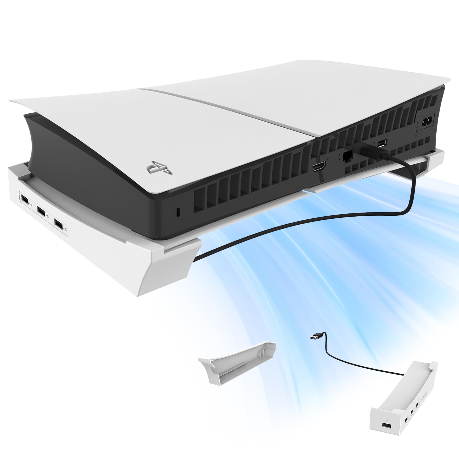 

New Horizontal Stand for PS5 Pro and New PS5 with 4 USB Expansion Improved Heat Easy Compatible with Digital and Optical Drive Versions of the PS5