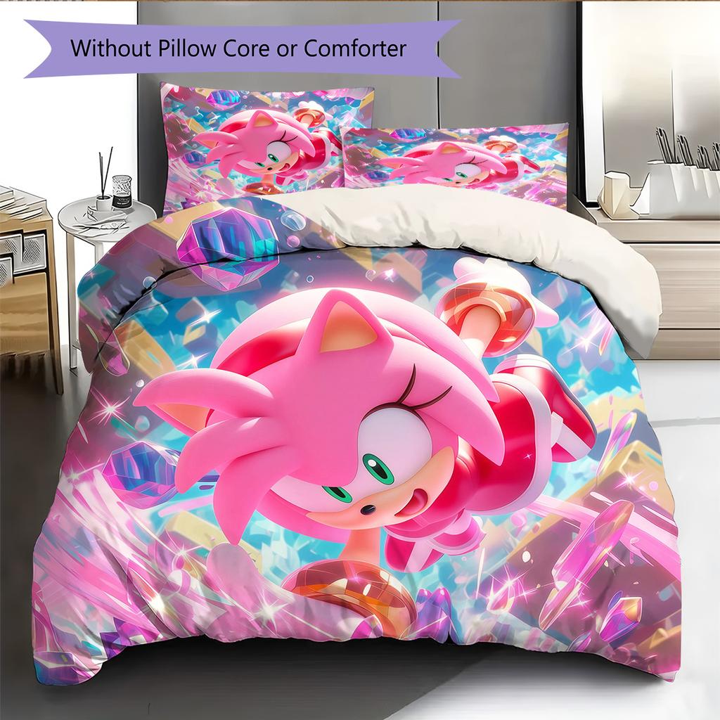 Sonic the Hedgehog Pattern Bedding Quilt Set Home Decoration Gift (1 * Duvet Cover + 2 * Pillowcase Without Core)