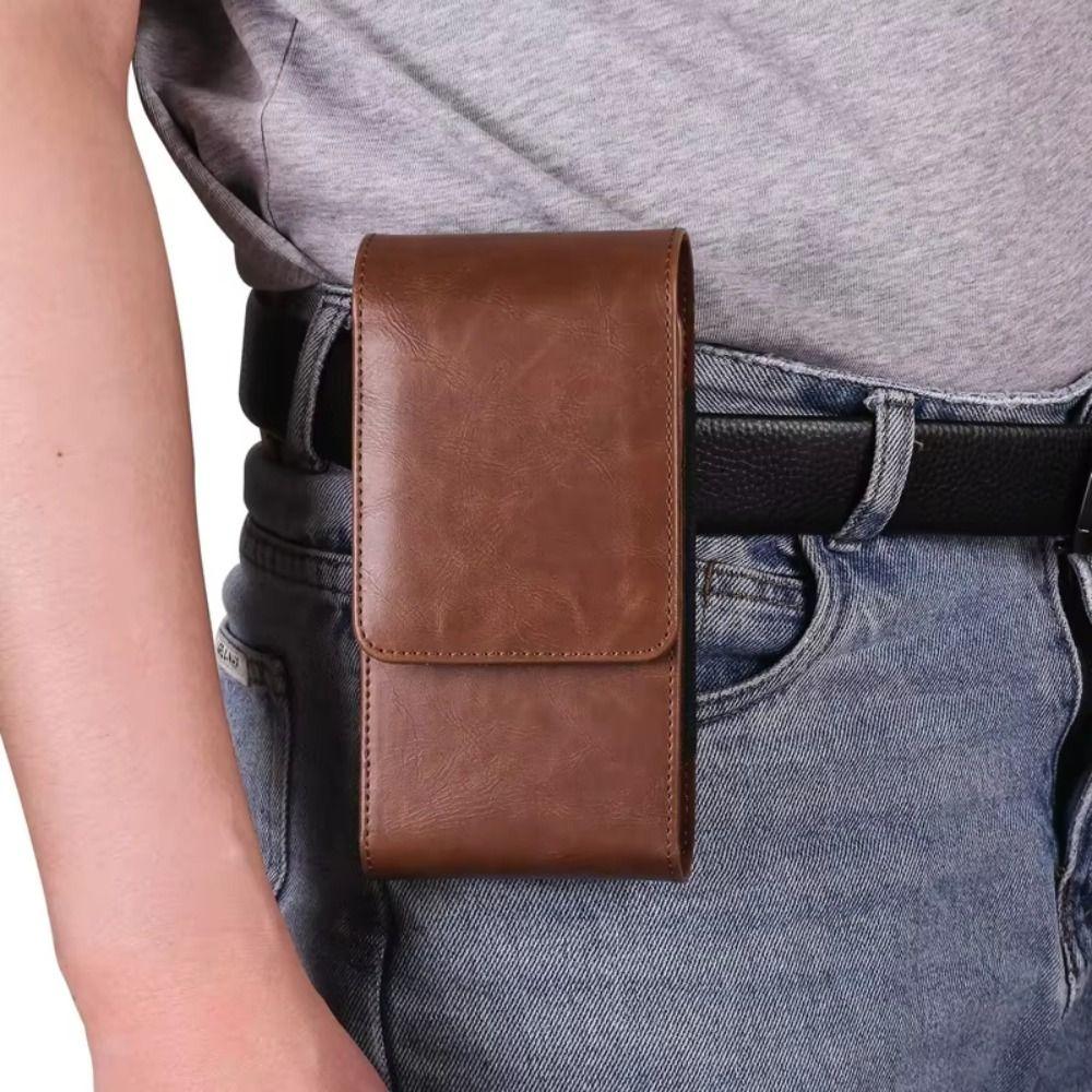 Solid Color Cell Phone Belt Pouch Flip Case Leather Belt Clip Dual Pouch Mobile Phone