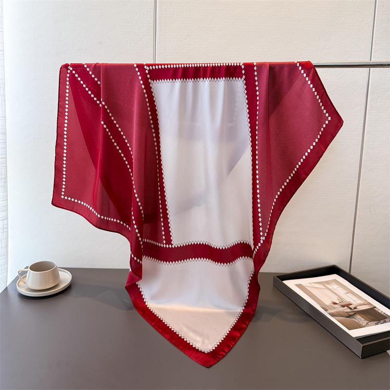 Geometrický Jednoduchý Barevný Soulad Saténová Imitace Hedvábí Potisk Velký Čtvercový Šátek Hedvábný Šátek Šál Šátek na Hlavu Šátek na Ochranu Krku