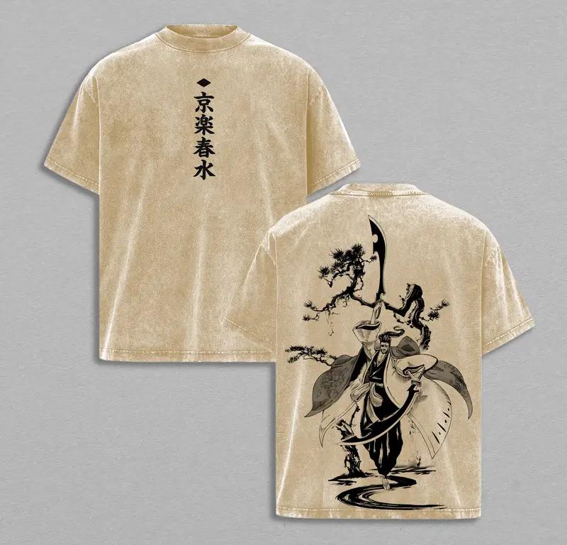 Hemd Kyoraku Shunsui Grafisch T-shirt Anime BLEACH Vintage Gewassen Oversized T-shirt Mannen Vrouwen Kleding Polyester Korte Mouw T-shirts