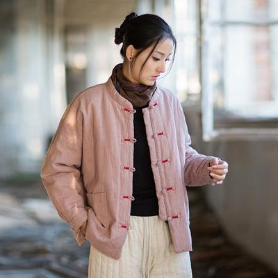 Women Vintage Winter Stand Long Sleeve Warm Coats Chinese Style Button Pockets Solid Color Coats