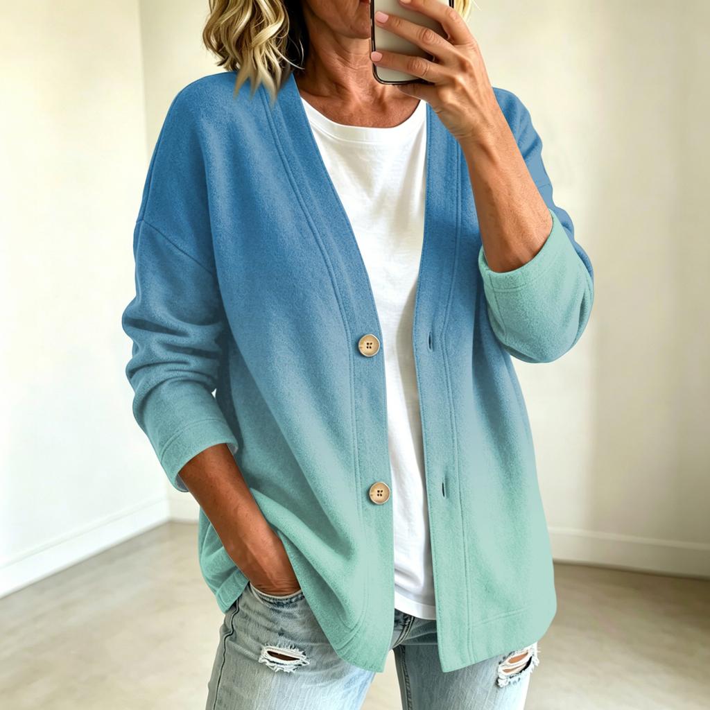 Damen Casual Knopfleisten-Jacke mit Farbverlaufdruck für den Alltag