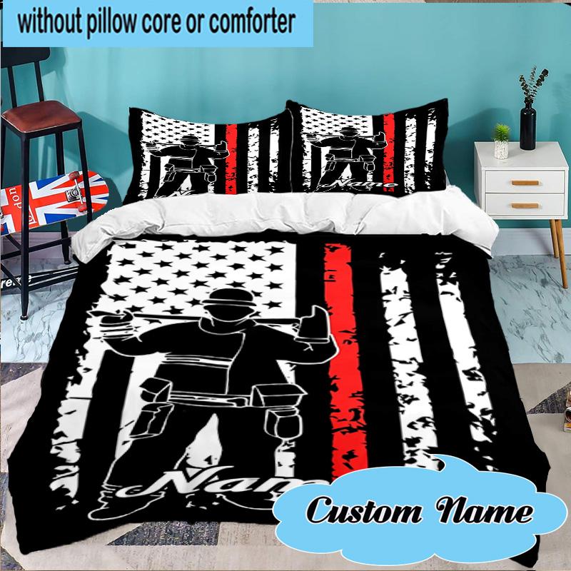 Custom Name 3PCS Firefighter's Courage Bedding Set Including 1pc Duvet Cover And 2pcs Pillowcases for Bedroom, Dormitory Gift Home Decor