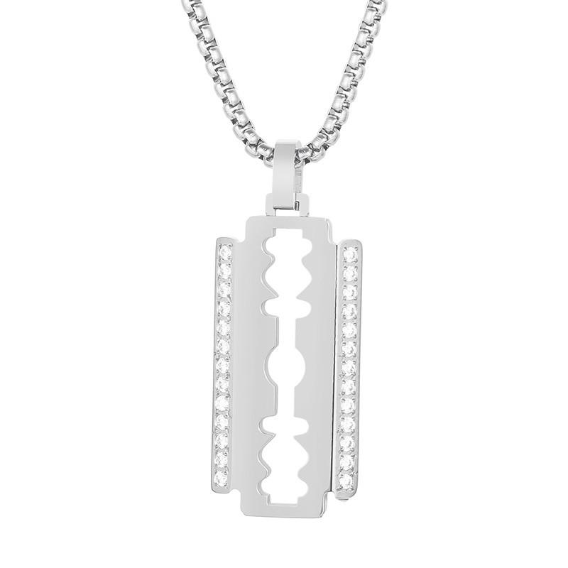 

New In Creative Zirconia Blade Pendant Necklaces for Women Men Hiphop Free Gifts Stainless Steel Square Pearl Chain Jewelry