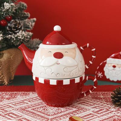 BRChristmas Ceramic Teapot Tea Cup Set European Embossment Ceramic Teacup Tea Pot Set Festival Decorative Tea Set Holiday GiftEY