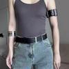 Retro Punk Sliver Color Belt Fastener Black Leather Armband Bracelets for Women Men Arm Belt Fashion Personality Jewelry Gifts