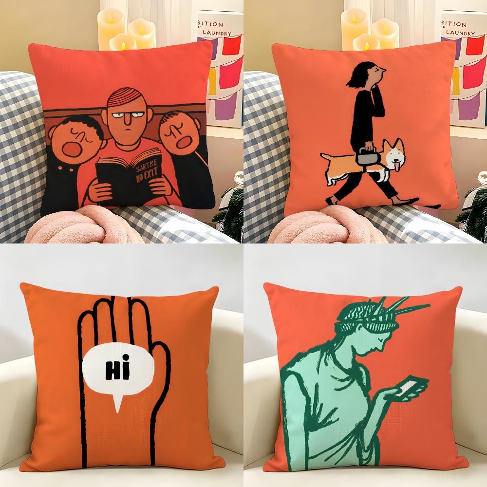 Aesthetic Art JJeanJullien Cushion Cover Natural Linen Organic Fabric DoubleSided Printing Room Sofa Decor Pillow Case