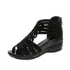 thick-soled slope heel sandals women's summer new hollow rhinestone lightweight muffin fish mouth sandals large size