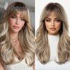 Women's Long Golden Curly Wig with Bangs - High-Temperature Silk Fiber
