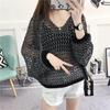 Women's Loose Batwing Sleeve V-Neck Knit Top - Korean Style for Spring/Summer