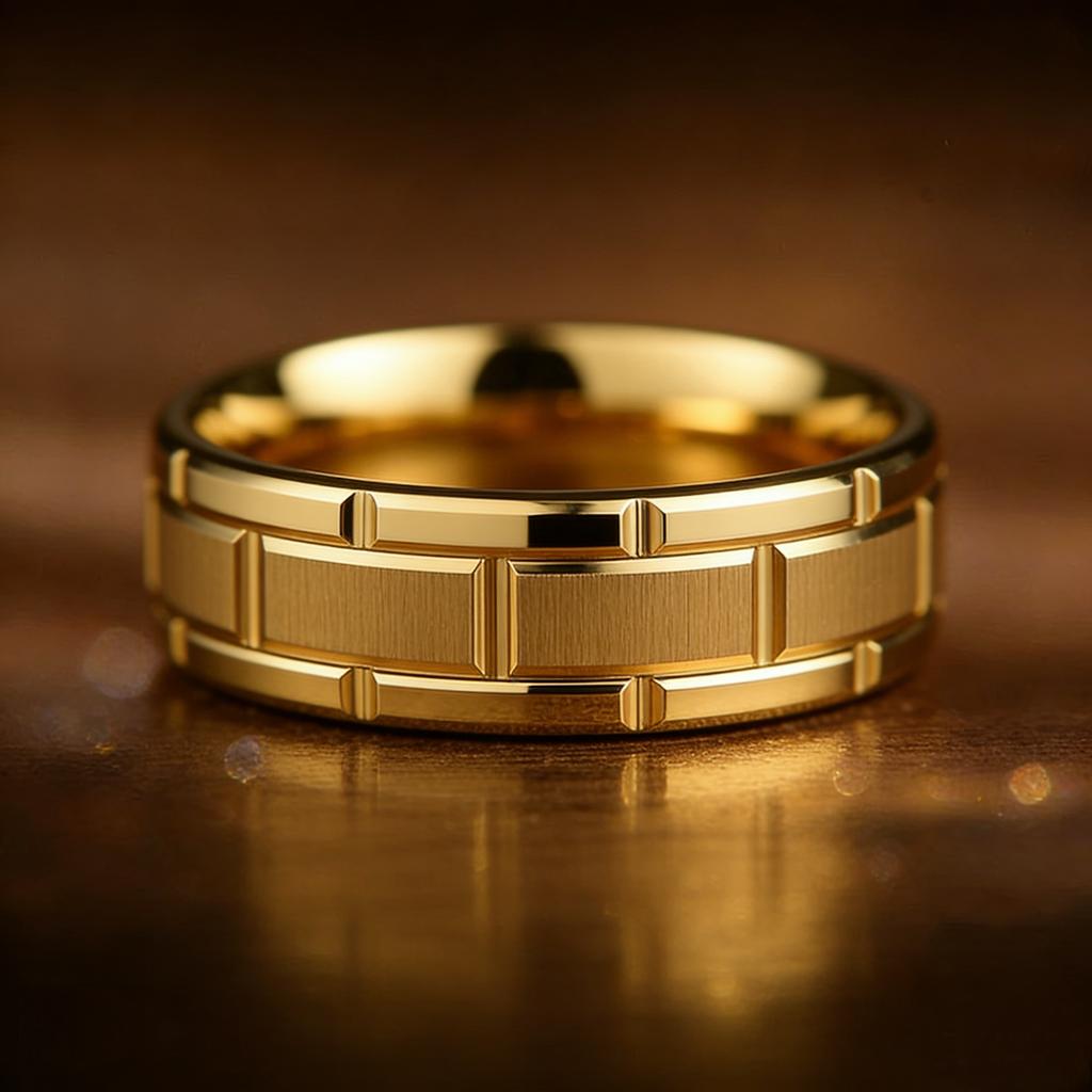 Anelli Moderni in Acciaio Inossidabile da 8MM per Uomo e Donna Colore Oro Spazzolato Anelli con Doppia Scanalatura Gioielli Regalo per Matrimonio Festa Uomo
