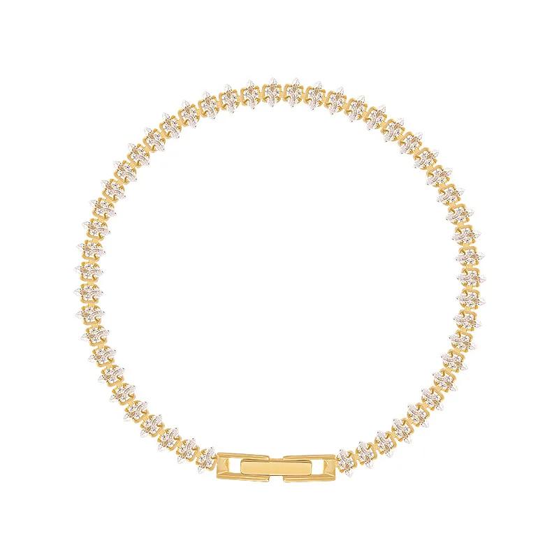 Luxury Roman Crystal Geometric Chain Bracelets for Women Trendy Goth Full Rhinestone Marquise Charm Tennis Bracelet Wed Jewelry