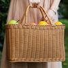 Alipis Decorative Woven Basket with Handle, Brown Plastic Rattan Flower Arrangement Basket for Storage, Picnic, Home Decor, Fruits, Vegetables,