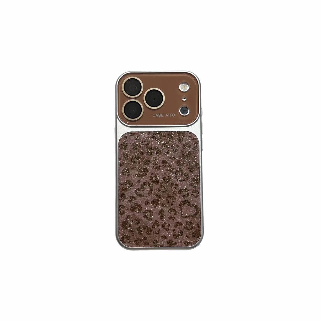 Luxury Leopard Large Window Case for iPhone 17 16 15 14 13 12 Pro Max Veneer Leather Silver Edge Hard PC Back Cover
