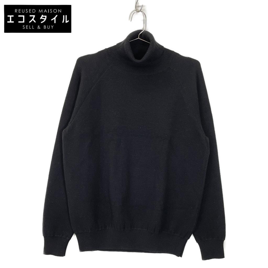 SLOANE Black Wool Blend Double Face Jersey Lacquer Sleeve Turtleneck Pullover Tops 2 blackUsed