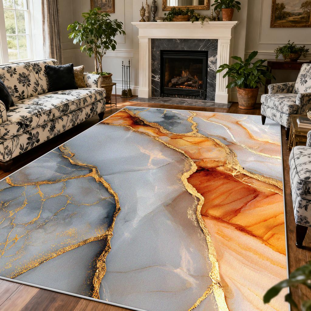 Light Luxury Marble Style Carpet Large Area Living Room Lounge Decoration Rug 200×300cm European Style Bedroom Soft Floor Mat