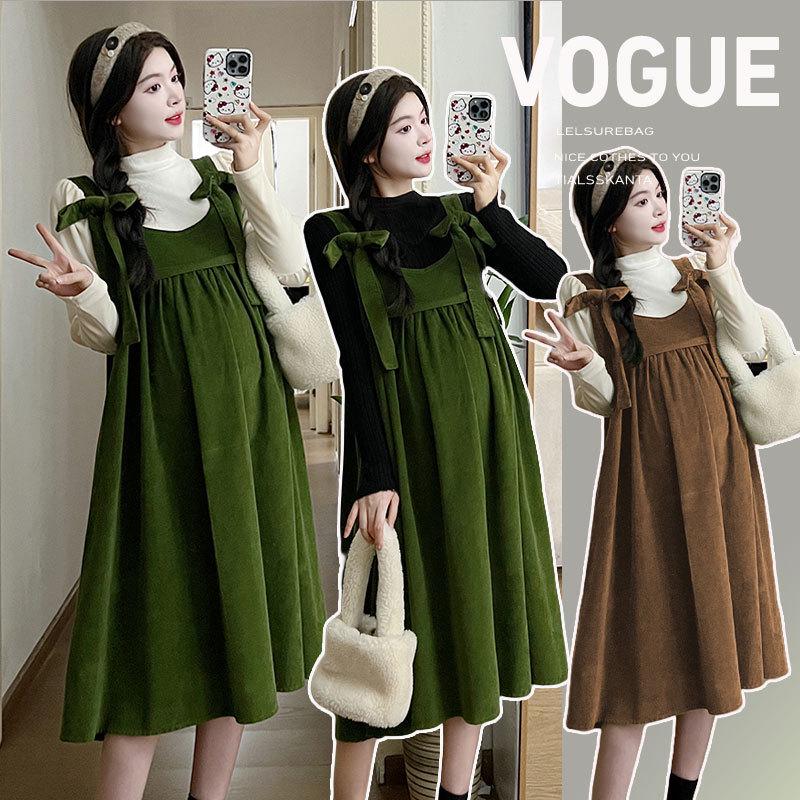 

2025 Autumn/Winter Korean-Style Fashion Corduroy Maternity 2-Piece Overall Set Double Extra Large
