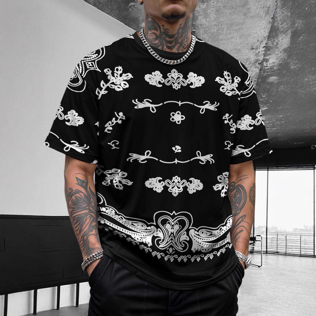 

Богемные топы с коротким рукавом с узором «бандана», летние, с круглым вырезом, с 3D-принтом, модные, повседневные мужские футболки S