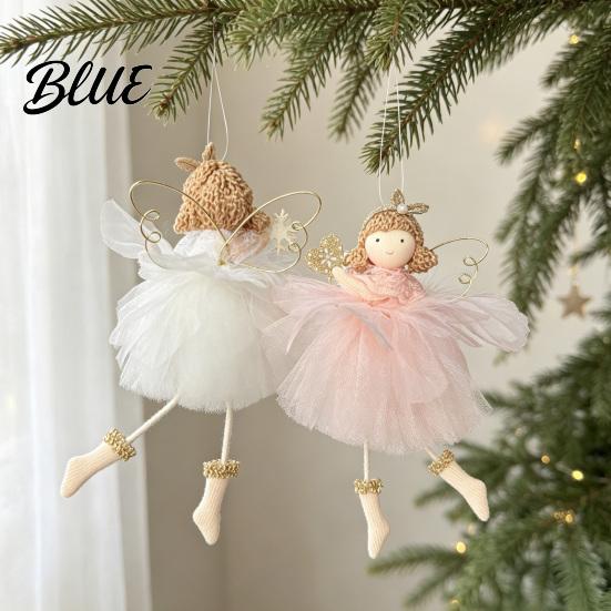 Fairy Tale Style Tree Ornaments Angel Doll Hanging with Lace Mesh And Glitter Wings for Christmas Dreamy New Year Home Decor Decoration Fabric