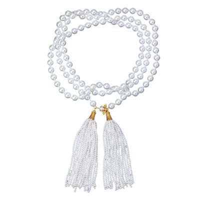 Imitation Pearls Bead Necklace Tassels Choker Elegant Fringes Neckchain Fashion Accessory for Sweaters and Waist