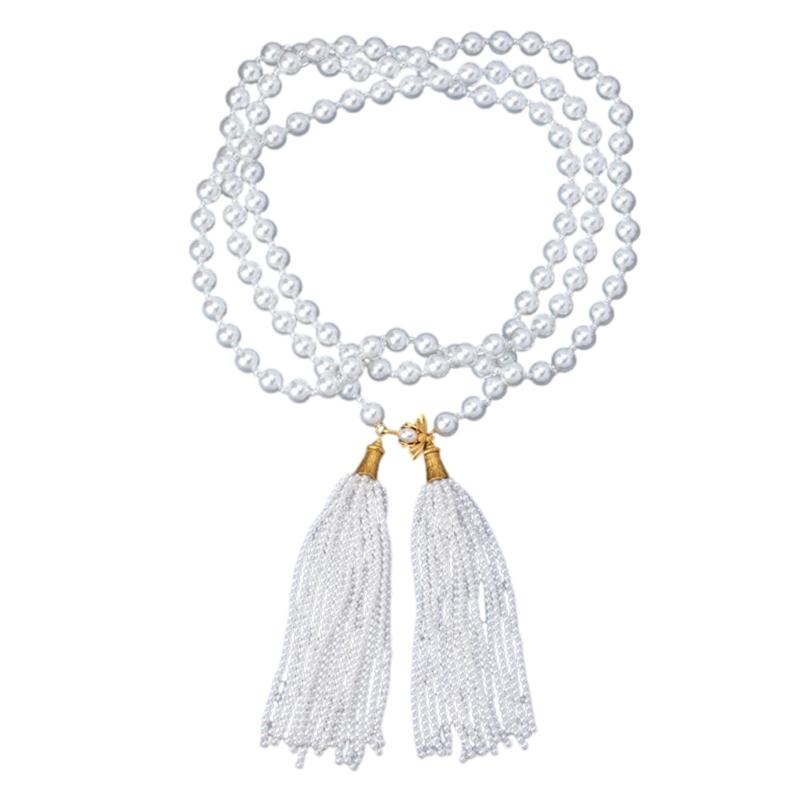 

Imitation Pearls Necklace with Flowing Fringes Sweater Chain and Waist Chain Fashionable Jewelry for Everyday Outfits 1