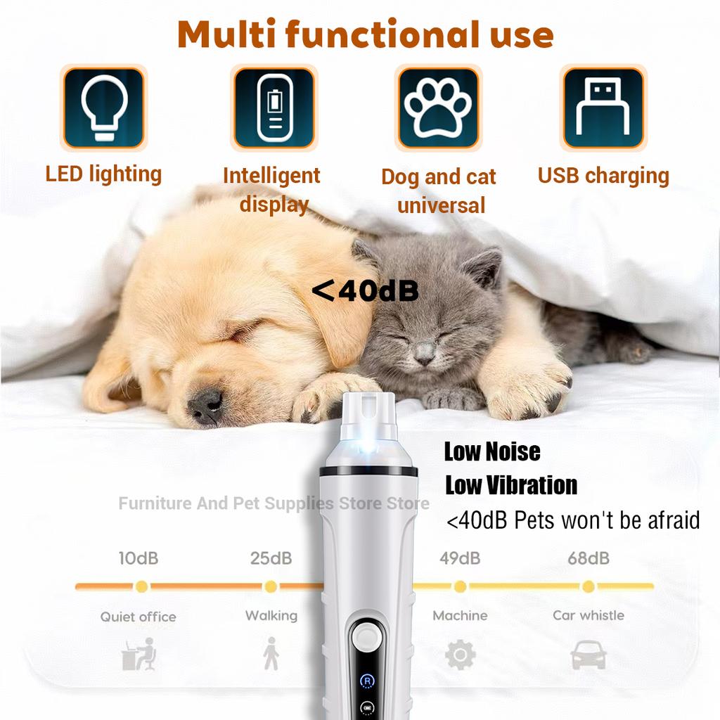 New Electric Dog Nail Clippers Rechargeable USB Charging LED Light Quiet Cat Nail Grinders Pet Paws Nail Grooming Supplies