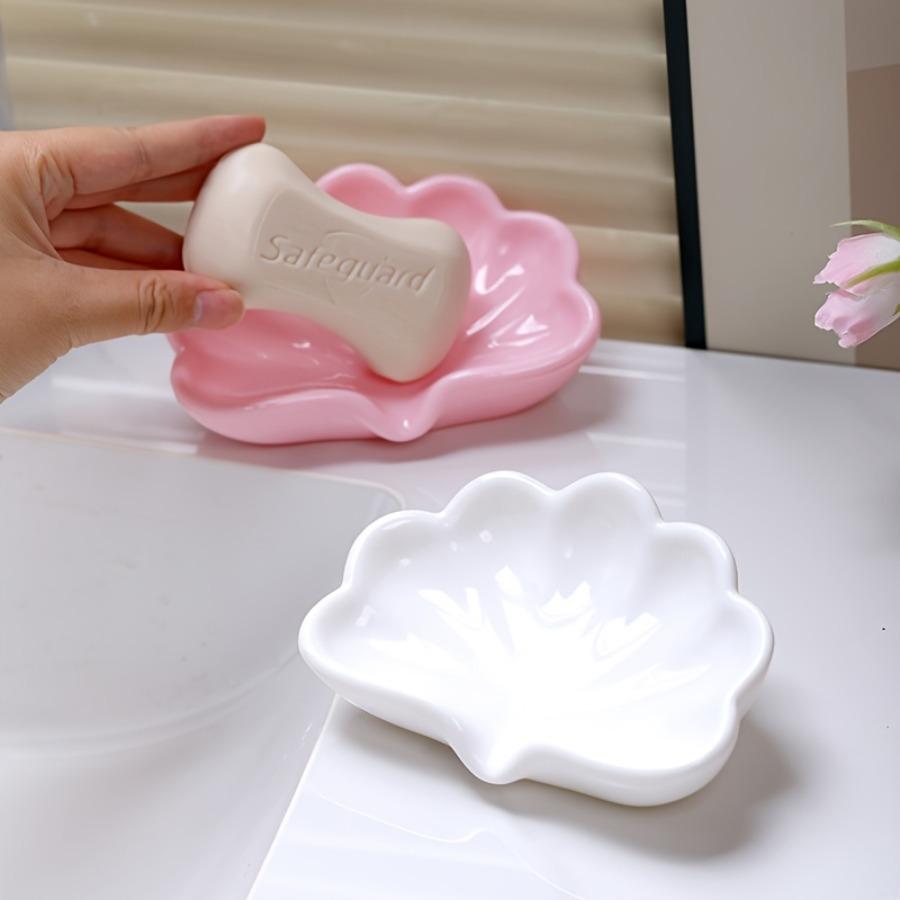 Nordic Style Flower-shaped Soap Tray for Bathroom, Cosmetic and Jewelry Storage Box, White and Pink Desktop Decoration