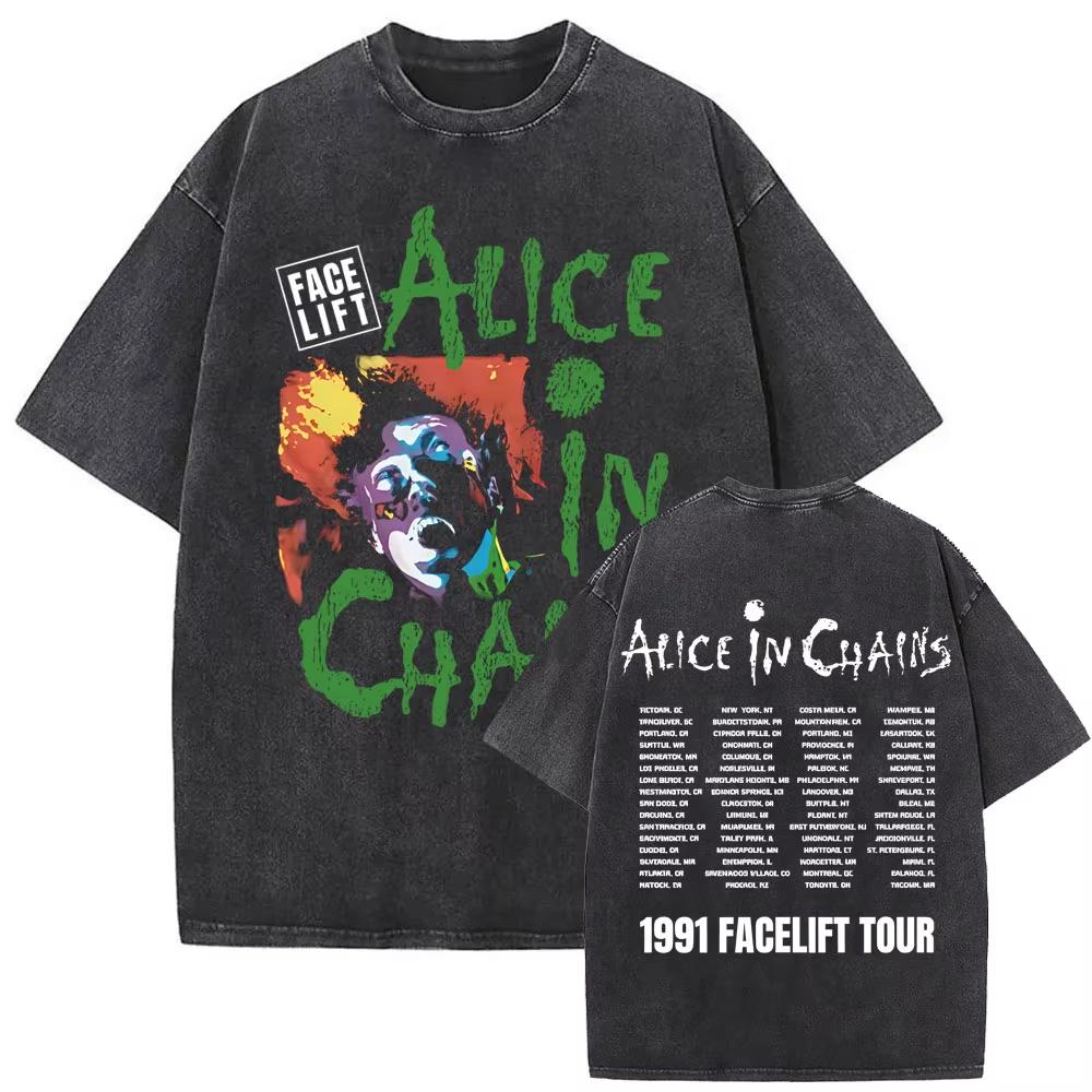 Washed Vintage Rock Band Alice In Chains Graphic Tshirts Men Women Retro Gothic Punk T Shirts Mens Oversized Short Sleeve Tops