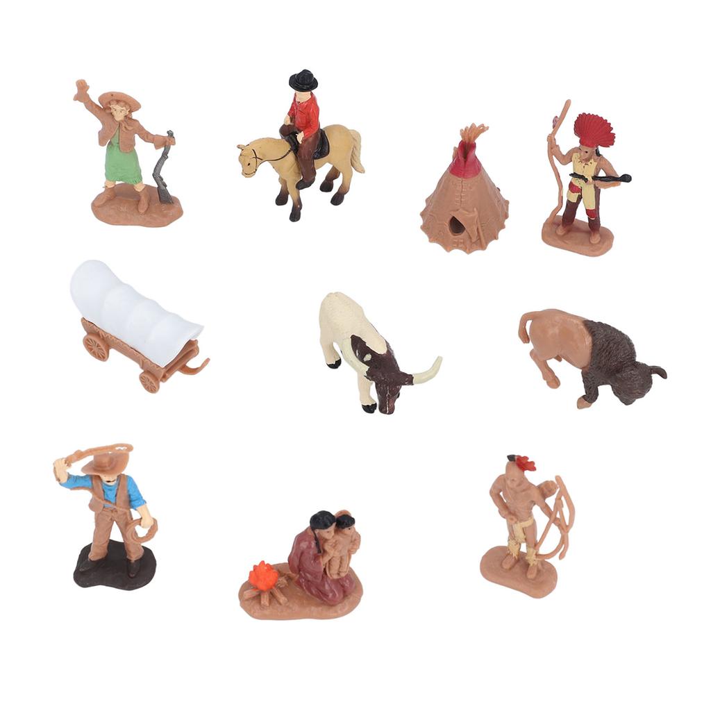 10Pcs Cowboy and Indian Action Figures Strong Durable PVC Rich Details Cowboy Figurines for Kids
