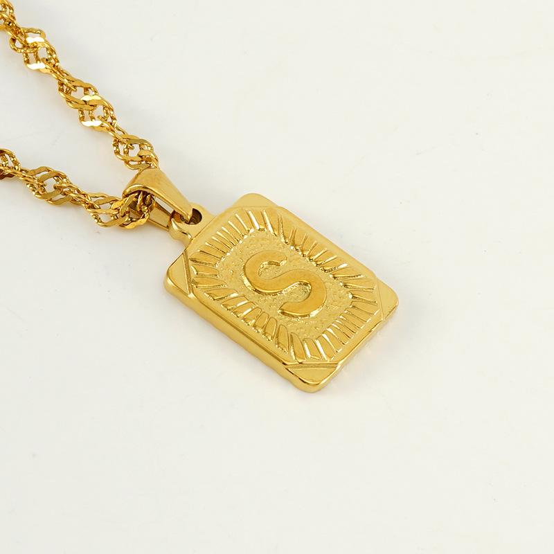 Men's 18K Gold Square Stainless Steel Alphabet Pendant Necklace