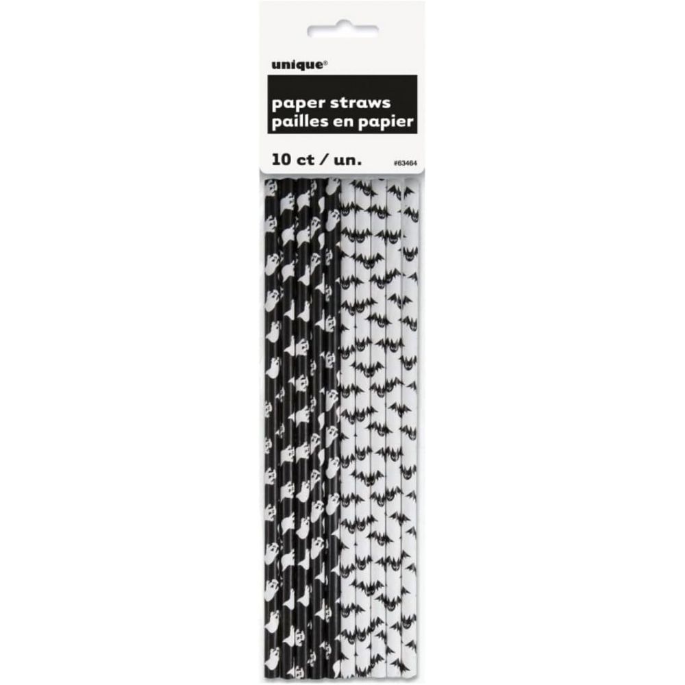 Paper Bat And Ghost Disposable Straws (Pack of 10)