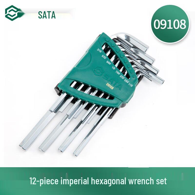 SATA 12-Piece Long Arm SAE Hex Key Wrench Set 1/16 -3/8 09108