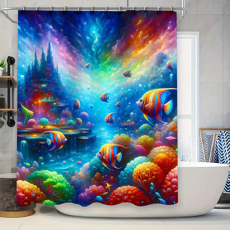 

Потрясающая 3D-печатная шторка для душа «Подводный мир с рыбами и кораллами», водонепроницаемая ткань для украшения ванной комнаты, синий, розовый, серый 90x180cm