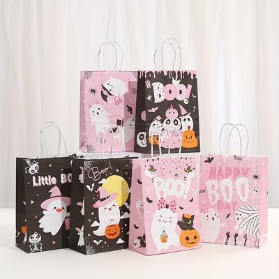 9-Pack Treat Bags With Handles - Spooky Ghost Pumpkin Designs Perfect For Party Favors, Gift Wrapping & Birthday Celebrations
