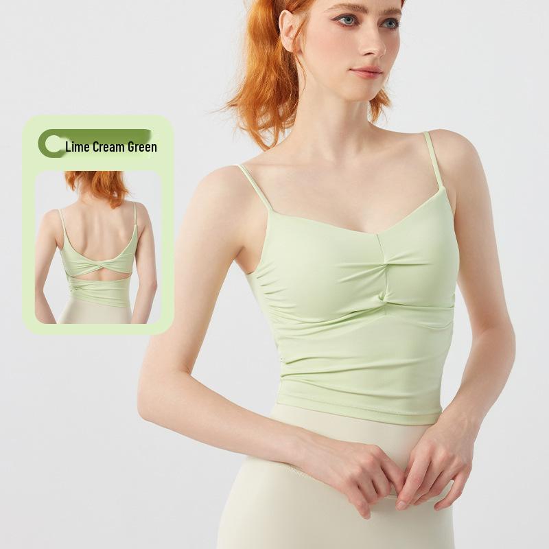 Элегантный майка-топ на тонких бретельках с открытой спиной: Высокоэластичный топ-майка с фиксированными чашками для женщин Medium
