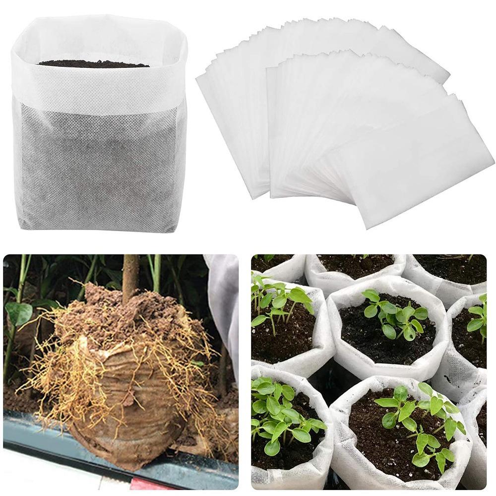 100PCS Nursery Plant Planting Bags Non-woven Growth Bags Indoor Garden Seedling Pots Ventilated Breathable Gardening Tools