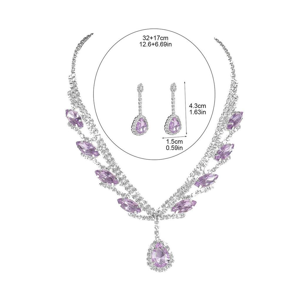 Luxury Sparkling Crystal Super Beautiful Necklace Earrings Set Bridal Jewellery Amethyst Water Drop Pendant Earrings Two Sets