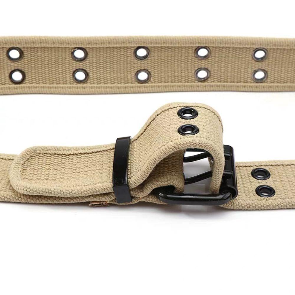 Women Hollow Metal Buckle Canvas Waist Belt Korean Waist Strap Man Waistband Double Grommet Hole