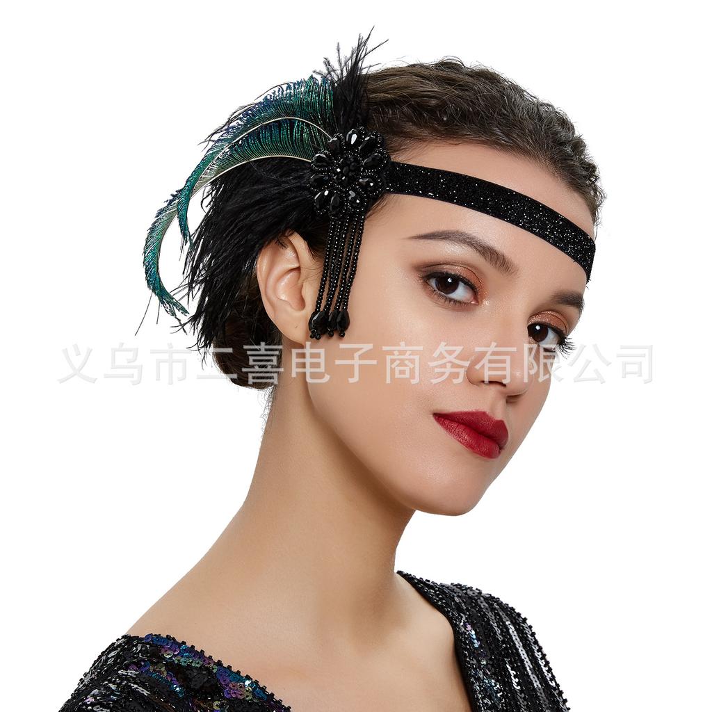 Hot-selling European and American Retro Feathers Hair Accessories Ball Show S Headband Indian Headband Peacock Feathers
