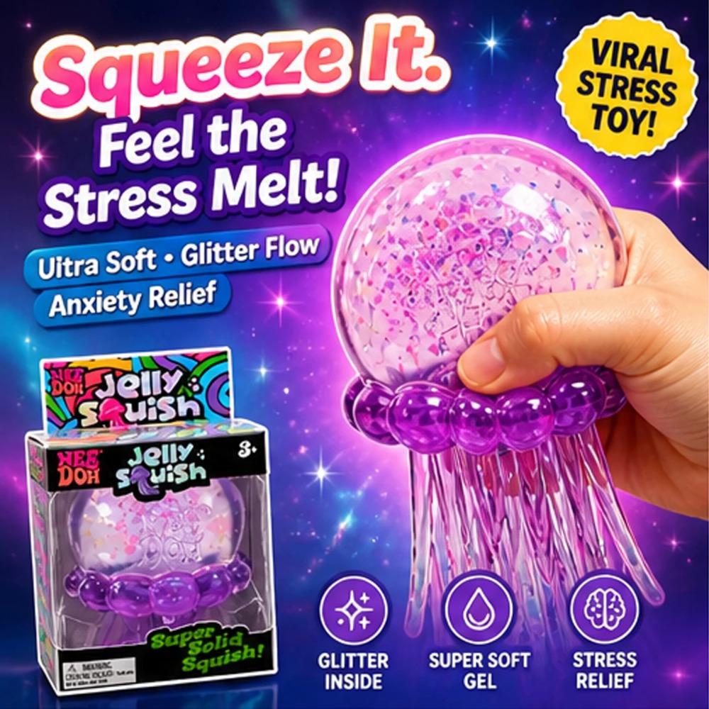 Needoh Jellyfish Squishy Bright Color Soft Fuzz Ball Squeeze Sensory Toy Stress Relief Anti Anxiety Relaxing Fidget Toy for Kids