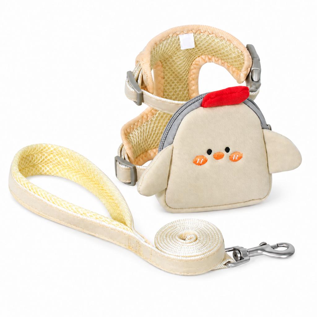 Cute Cartoon Chick Comfortable Pet Harness with Detachable Backpack and Buckle & Zipper Closure for Small Cats