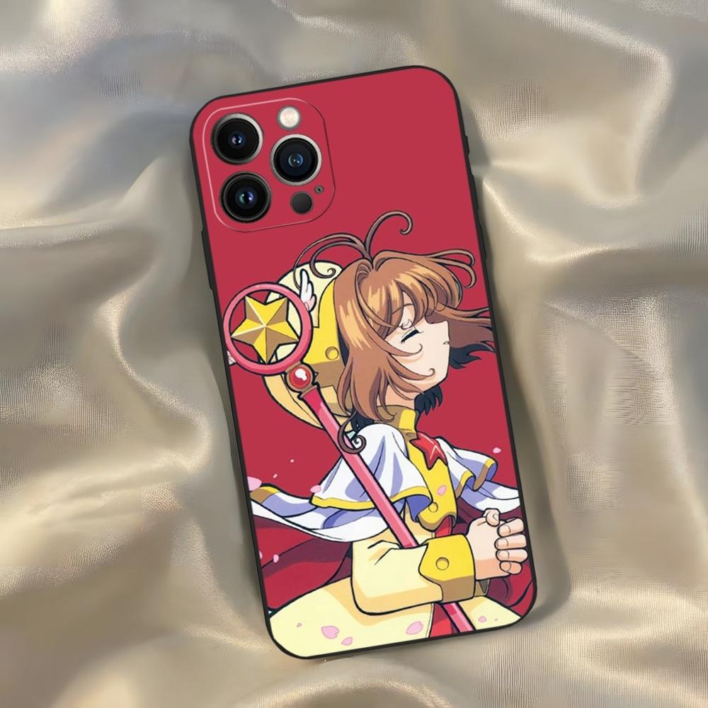 Anime Card Captor Sakuras Phone Case for Iphone 16 15 14 13 12 11 Pro Max Xr X Xs Mini 8 Plus SE 2022 Black Soft Silicone Cover
