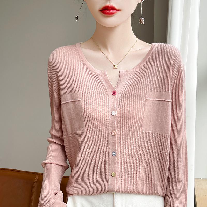 

Женский пуловер тонкой вязки с круглым вырезом - Приталенный, Универсальный, Вдохновленный французским стилем, Весенняя мода. XXL (135-155 jin) розовый