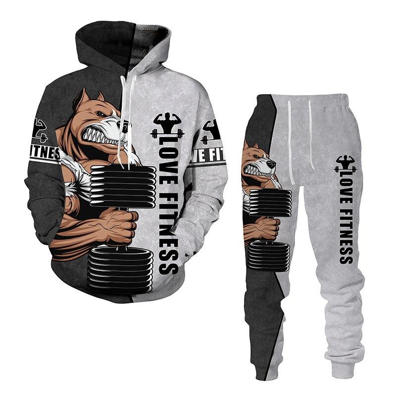 Autumn Winter 3D Animal Sports Printed Men's Hooded Sweater Set Men's Casualwear Tracksuit Long Sleeve Men's Clothing Suit